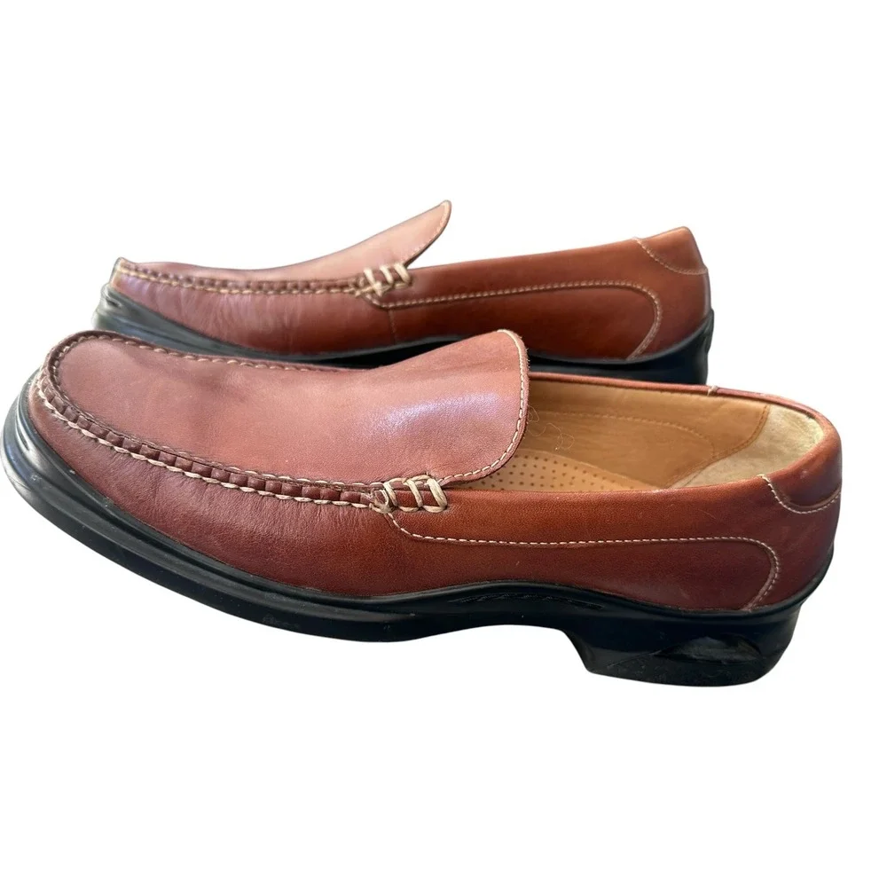 Cole Haan Loafers Mens 9.5M Brown Good Nike Air Leather Slip On‎ Moc Toe Shoes